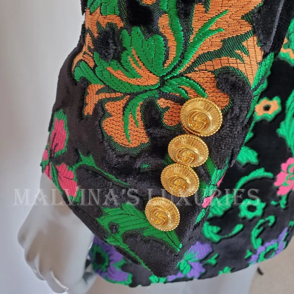 GUCCI JACKET SINGLE BREASTED VELVET JAQUARD FLORAL BLAZER sz IT 40 US 4 - Picture 11 of 14